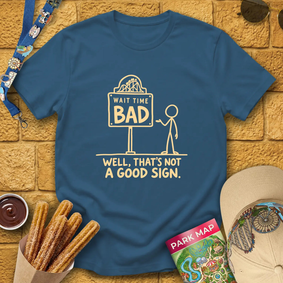 Bad Wait Time [Illu] T-Shirt for Theme Park Fans (Indigo Blue)