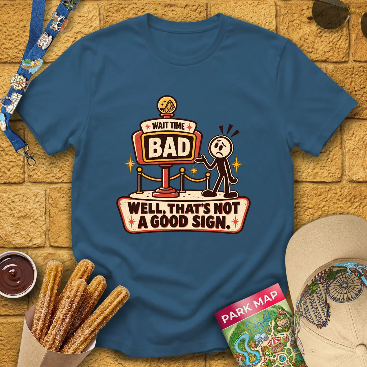 Bad Wait Time [RetroIllu] T-Shirt for Theme Park Fans (Indigo Blue)
