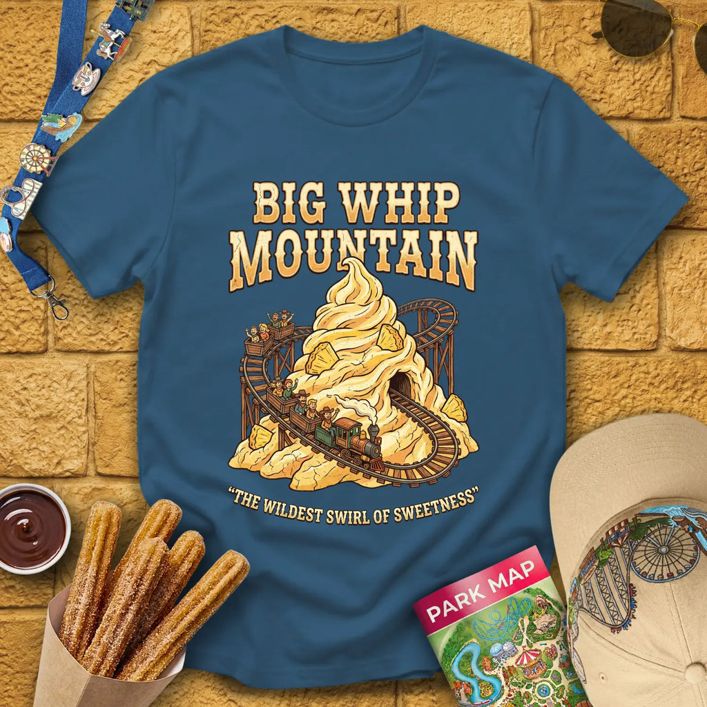 Big Whip Mountain [Western] T-Shirt for Theme Park Fans (Indigo Blue)