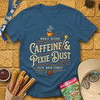 Caffeine & Pixie Dust [VictorianOval] T-Shirt for Theme Park Fans (Indigo Blue)