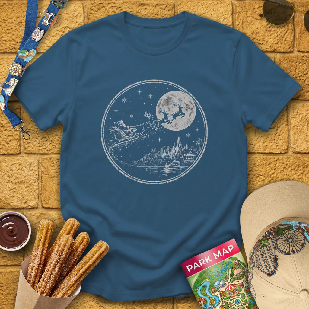 Christmas Park Flight [Badge] T-Shirt for Theme Park Fans (Indigo Blue)