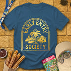 Early Entry Society [Tropic] T-Shirt for Theme Park Fans (Indigo Blue)