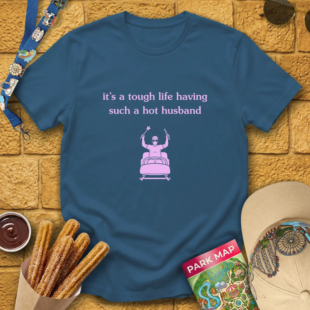 Hot Husband [Sleek] T-Shirt for Theme Park Fans (Indigo Blue)