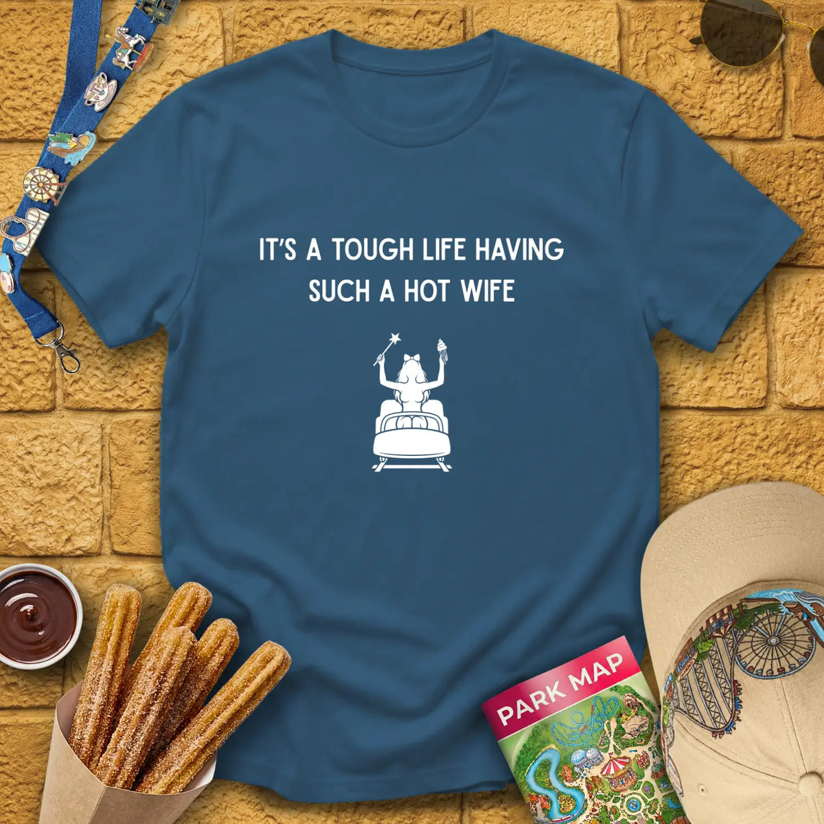 Hot Wife [Sleek] T-Shirt for Theme Park Fans (Indigo Blue)