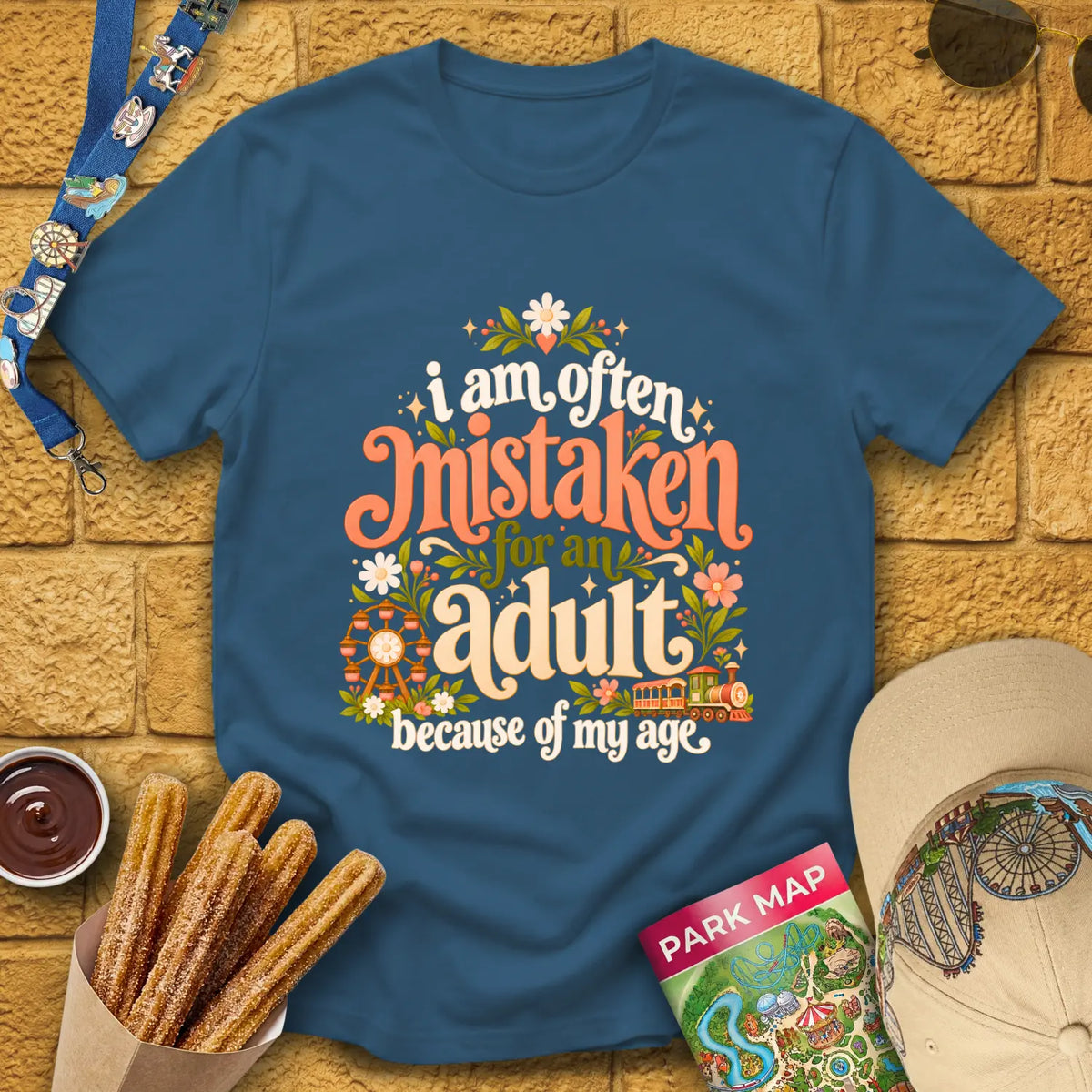 Mistaken For Adult [Boho] T-Shirt for Theme Park Fans (Indigo Blue)