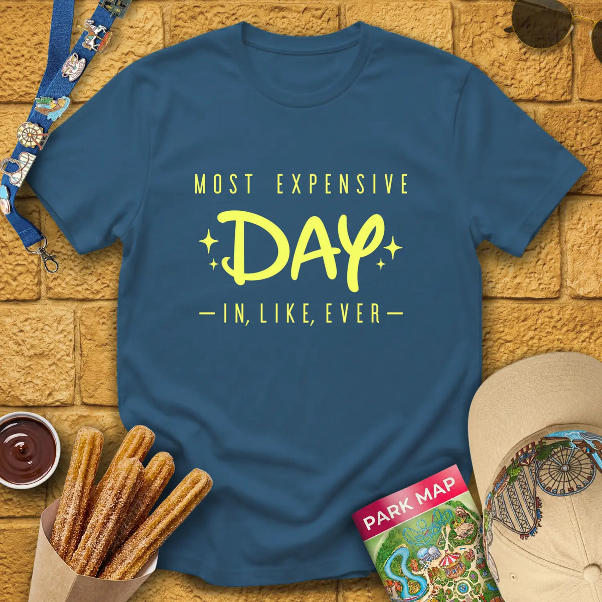 Most Expensive Day [Sleek] T-Shirt for Theme Park Fans (Indigo Blue)