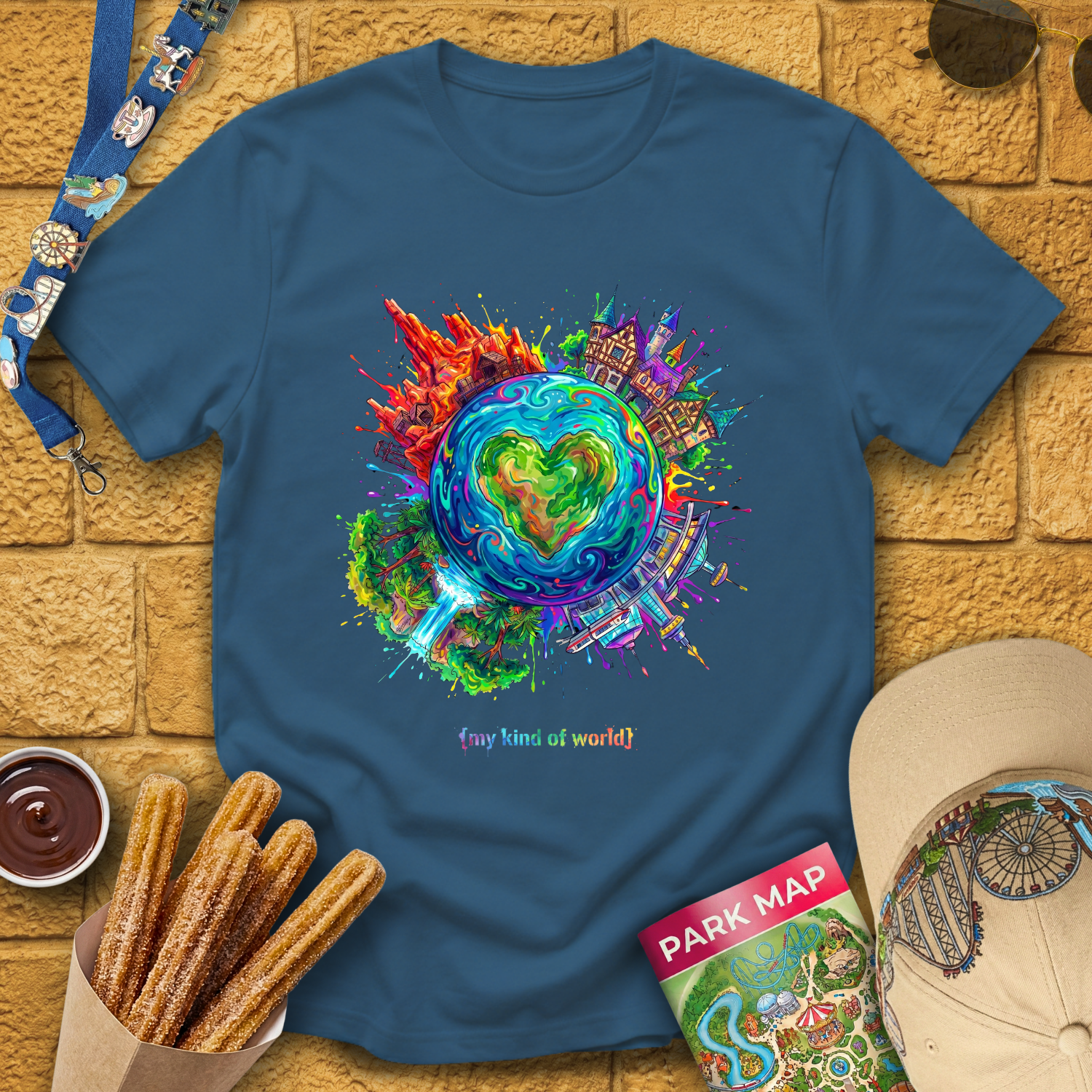 My Kind Of World [ArtBurst] T-Shirt for Theme Park Fans (Indigo Blue)