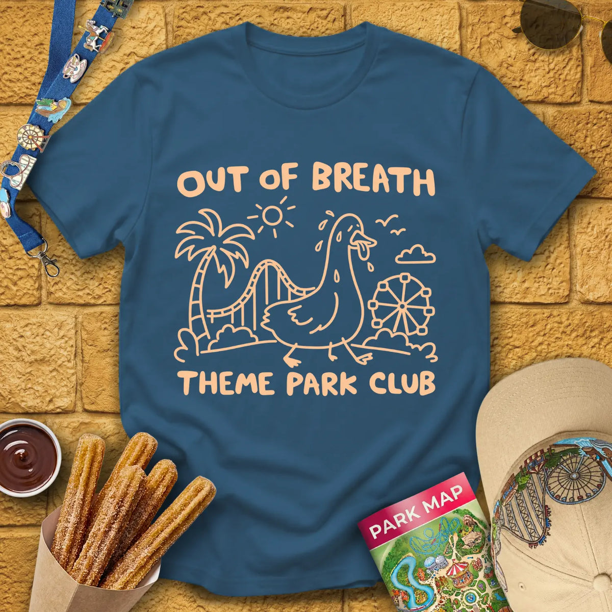 Out Of Breath [Doodle] T-Shirt for Theme Park Fans (Indigo Blue)