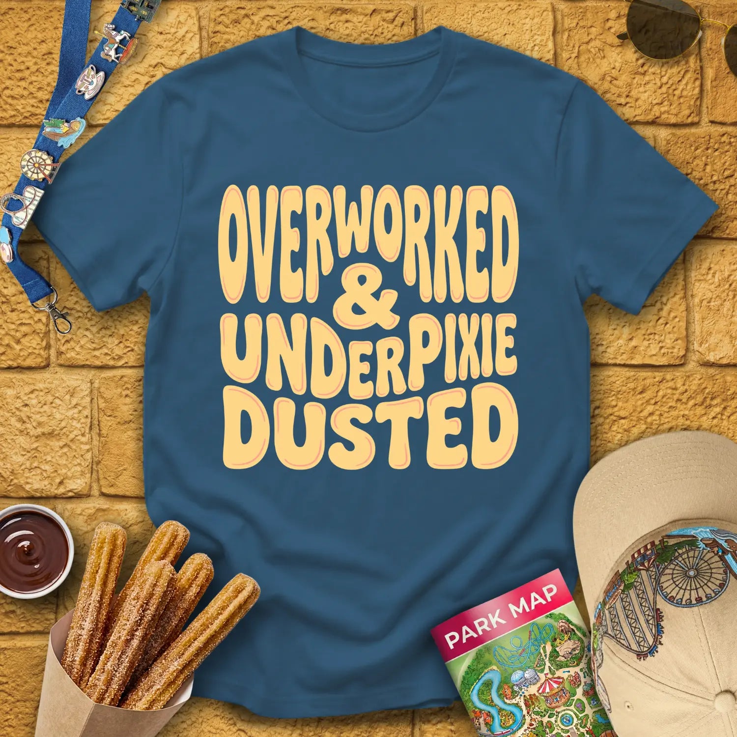 Overworked & UnderPixieDusted [70s] T-Shirt for Theme Park Fans (Indigo Blue)