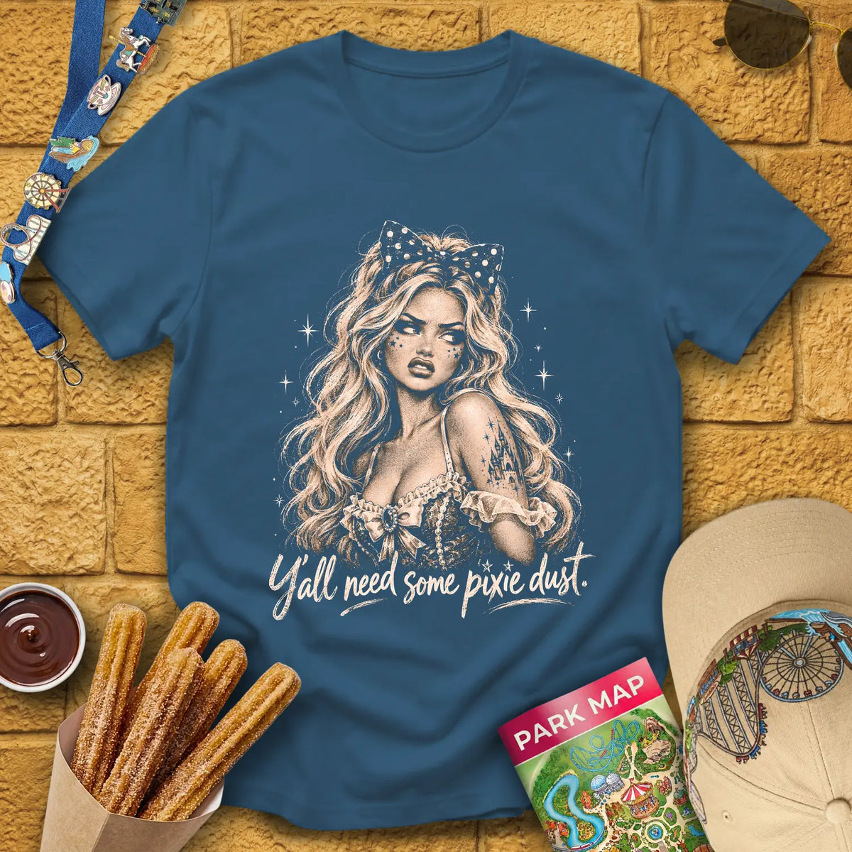 Pixie Dust Doll [MonoGlam] T-Shirt for Theme Park Fans (Indigo Blue)