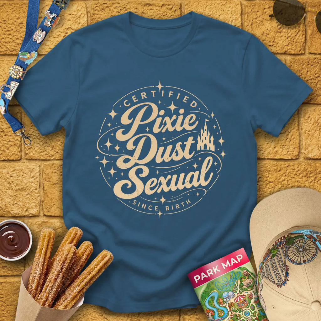 Pixie Dust S... [Badge] T-Shirt for Theme Park Fans (Indigo Blue)