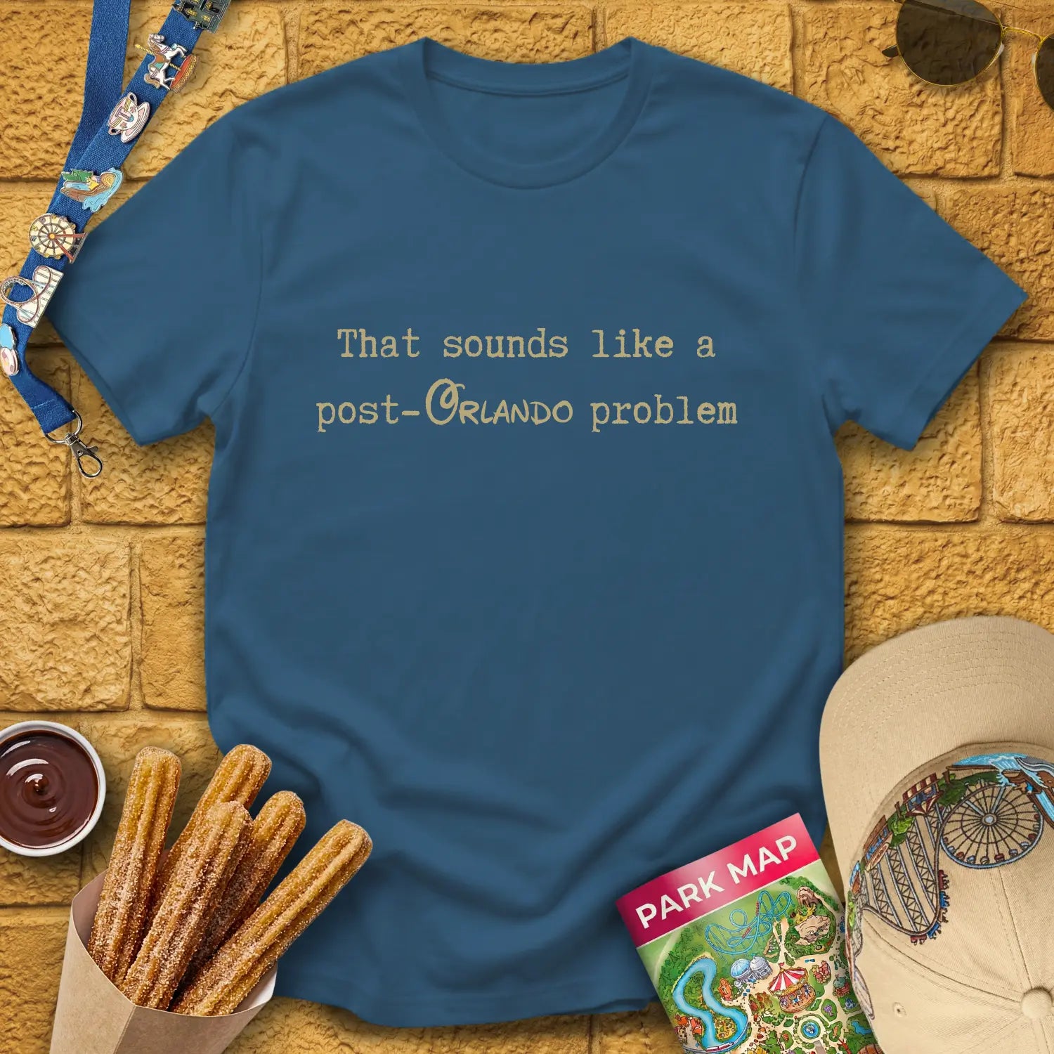 Post-Orlando Problem [Typed] T-Shirt for Theme Park Fans (Indigo Blue)