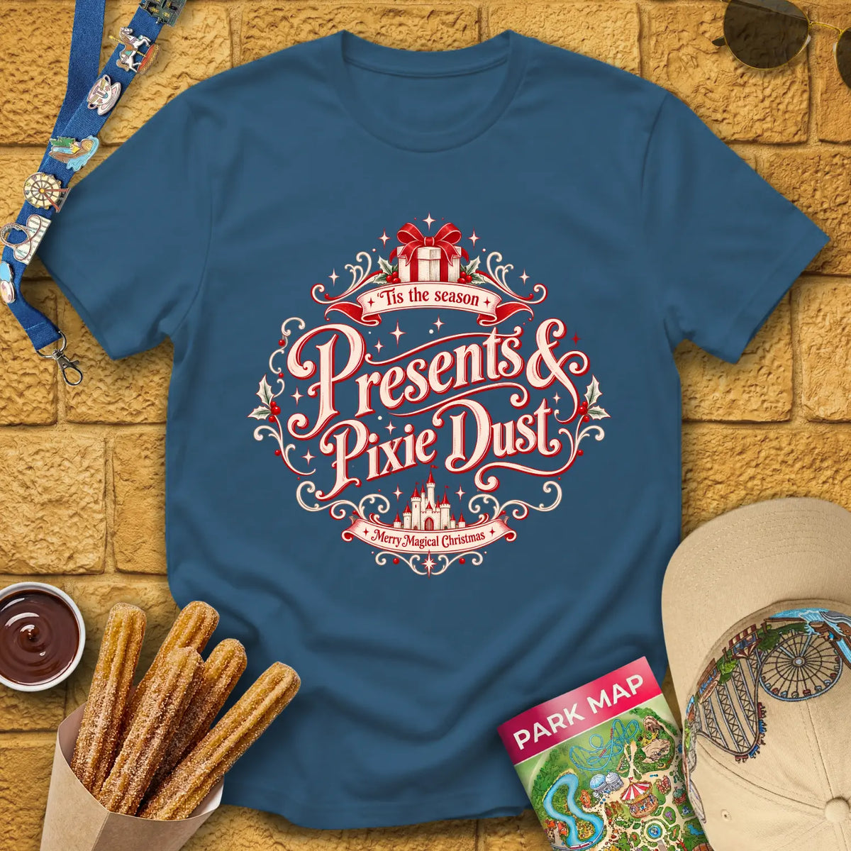 Presents & Pixie Dust [VictorianDiamond] T-Shirt for Theme Park Fans (Indigo Blue)