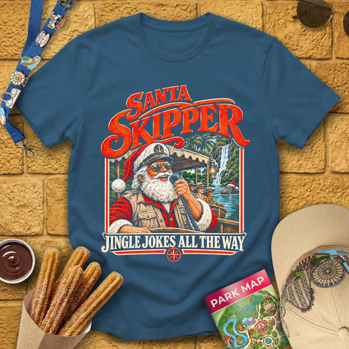 Santa Skipper [Retro] T-Shirt for Theme Park Fans (Indigo Blue)