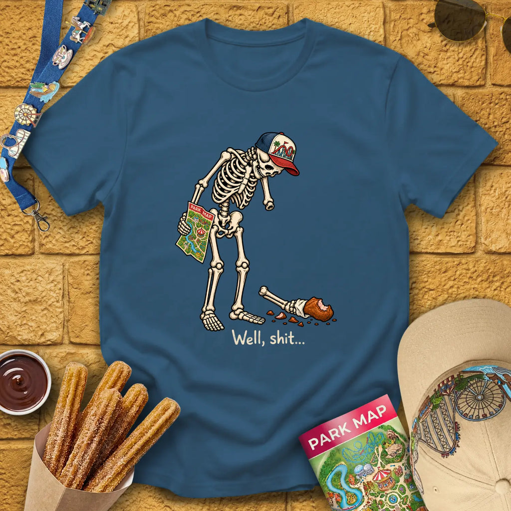 Skeleton & Turkey [Illu] T-Shirt for Theme Park Fans (Indigo Blue)