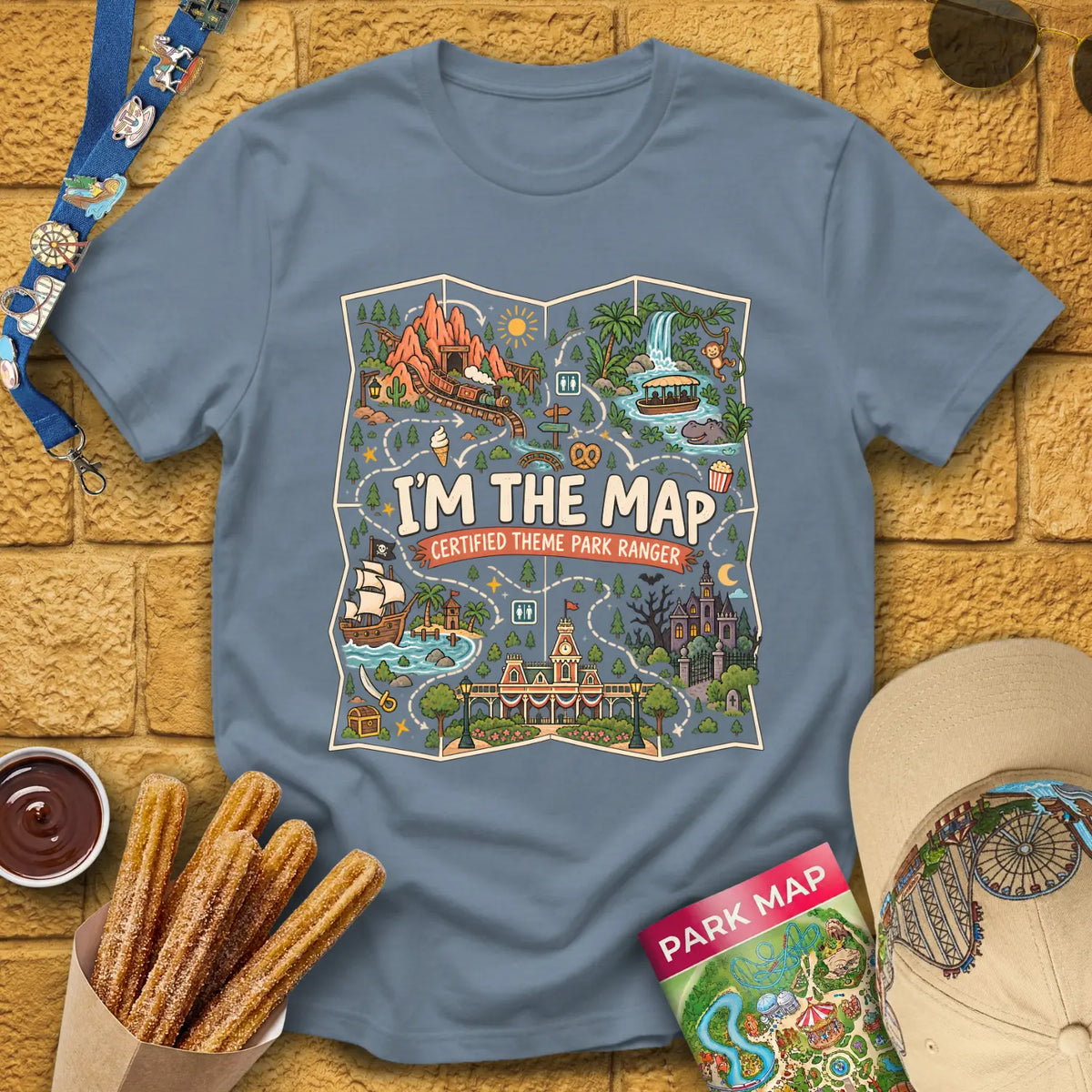 Im The Map [FunArt] T-Shirt for Theme Park Fans (Stone Blue)