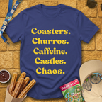 Coasters. Churros. Caffeine. [70s] T-Shirt