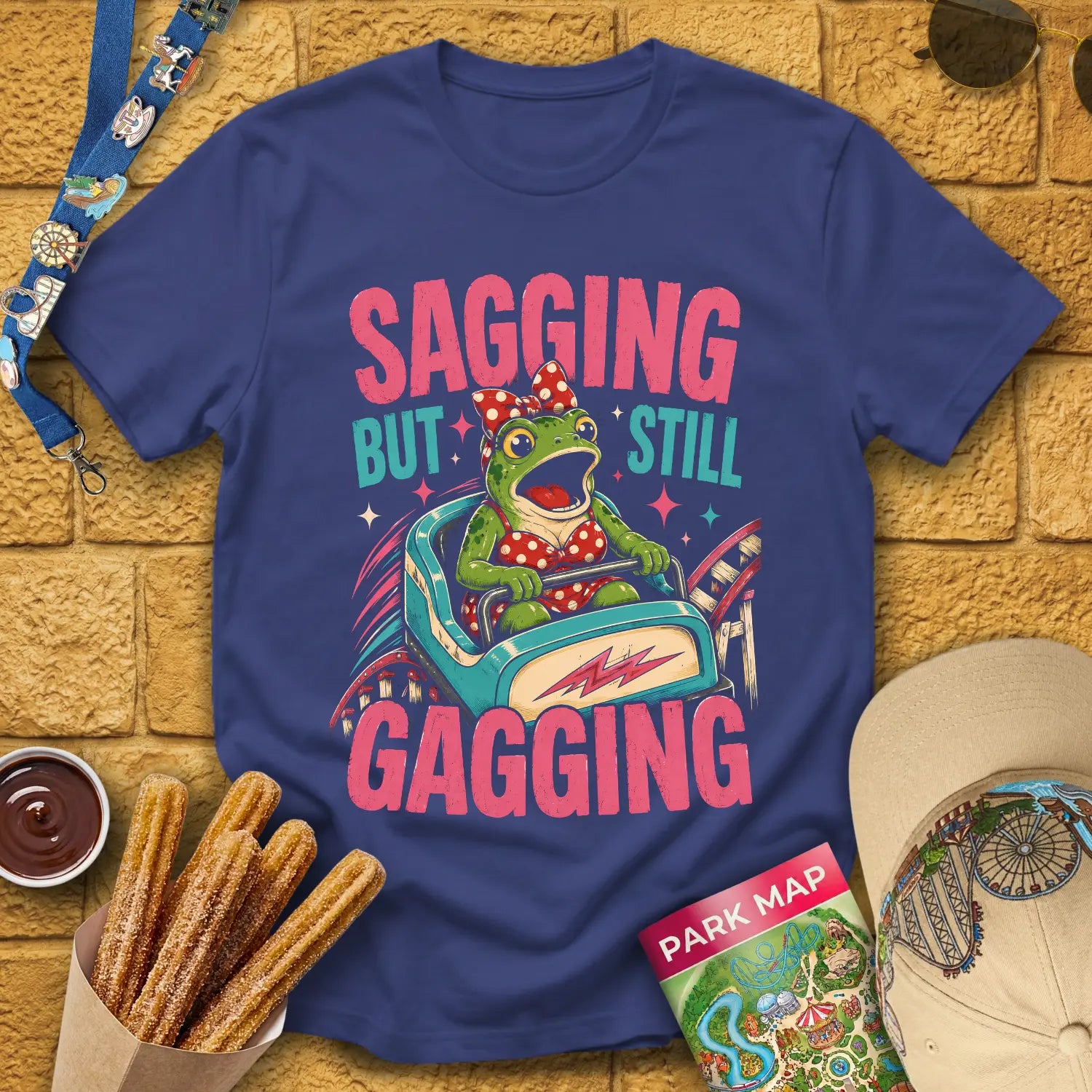 Sagging But Gagging [RetroPop] T-Shirt for Theme Park Fans (Metro Blue)