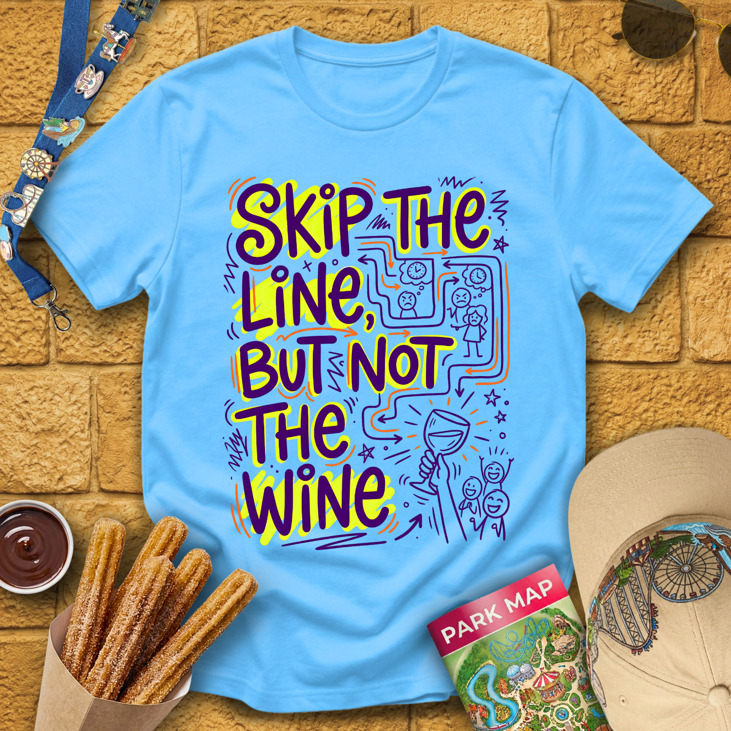 Skip Line, Not Wine 2 [Doodle] T-Shirt