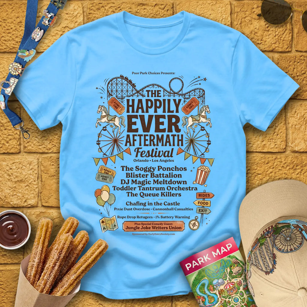 Aftermath Festival [Retro] T-Shirt for Theme Park Fans (Sky)