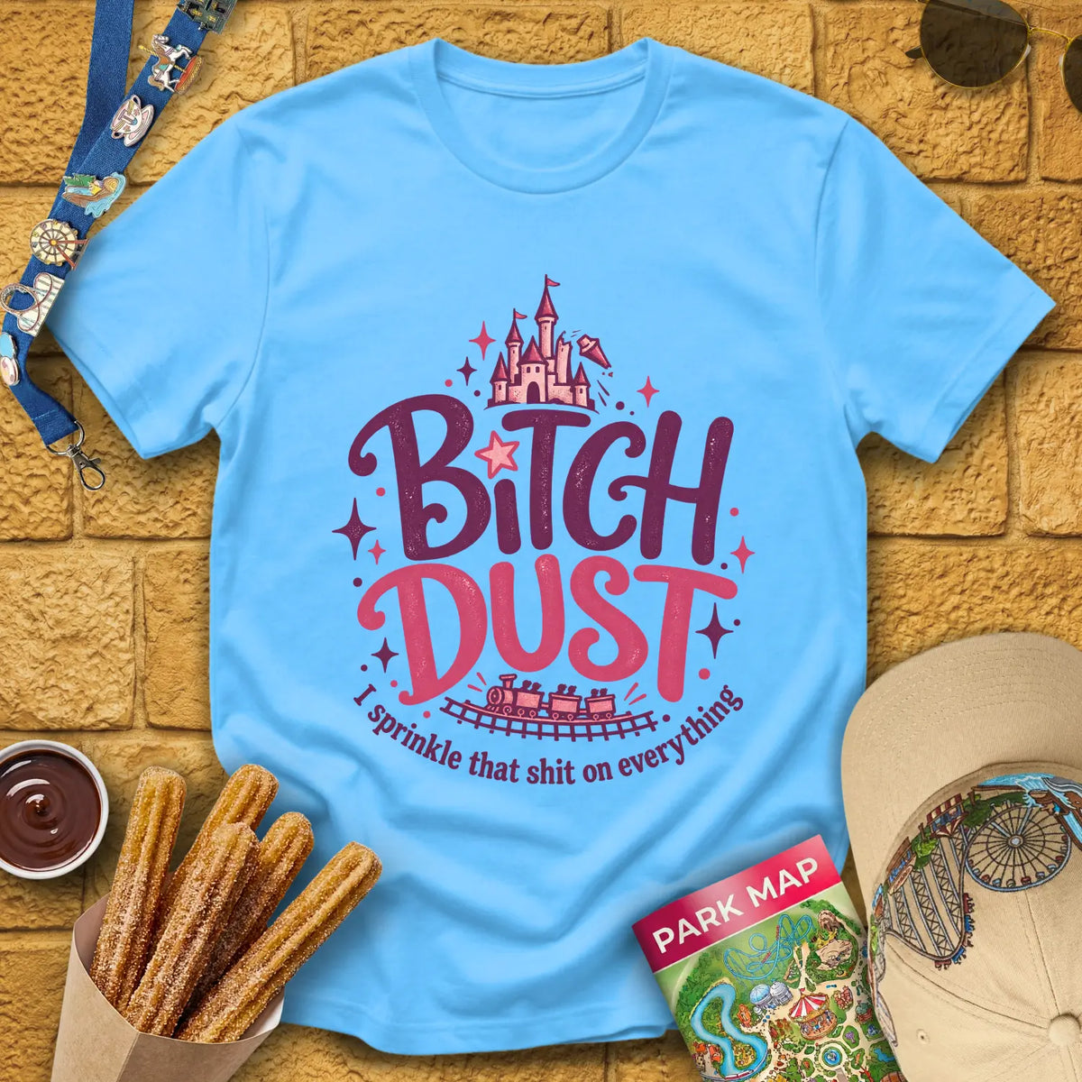B Dust [Artsy] T-Shirt for Theme Park Fans (Sky)