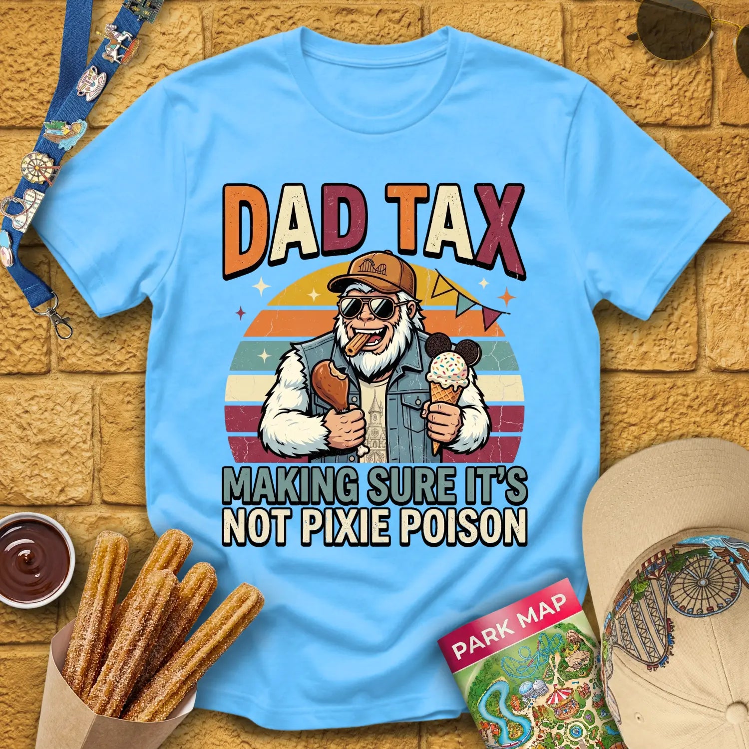 Dad Tax [70s] T-Shirt for Theme Park Fans (Sky)