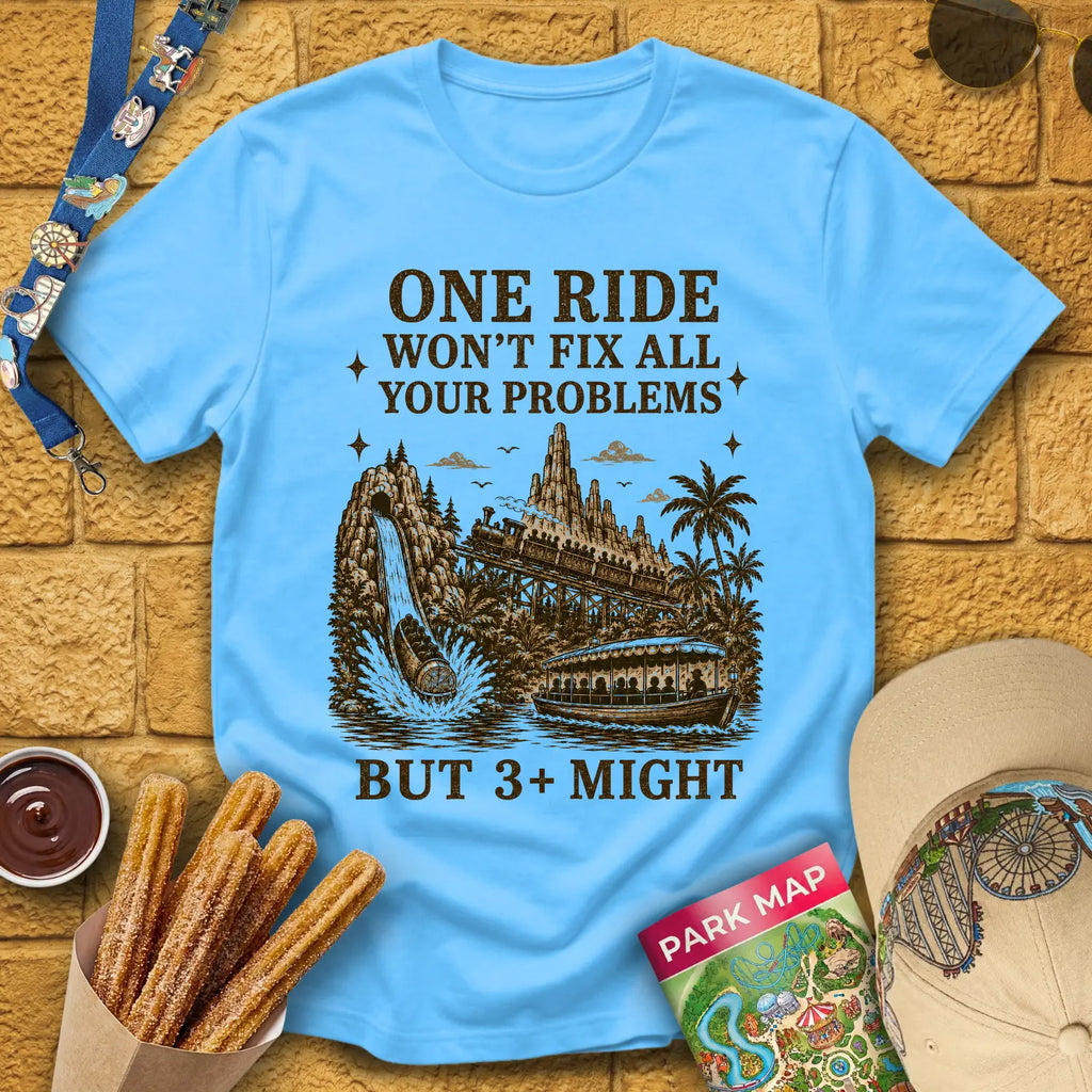 Fix Your Problems [MidCen] T-Shirt for Theme Park Fans (Sky)
