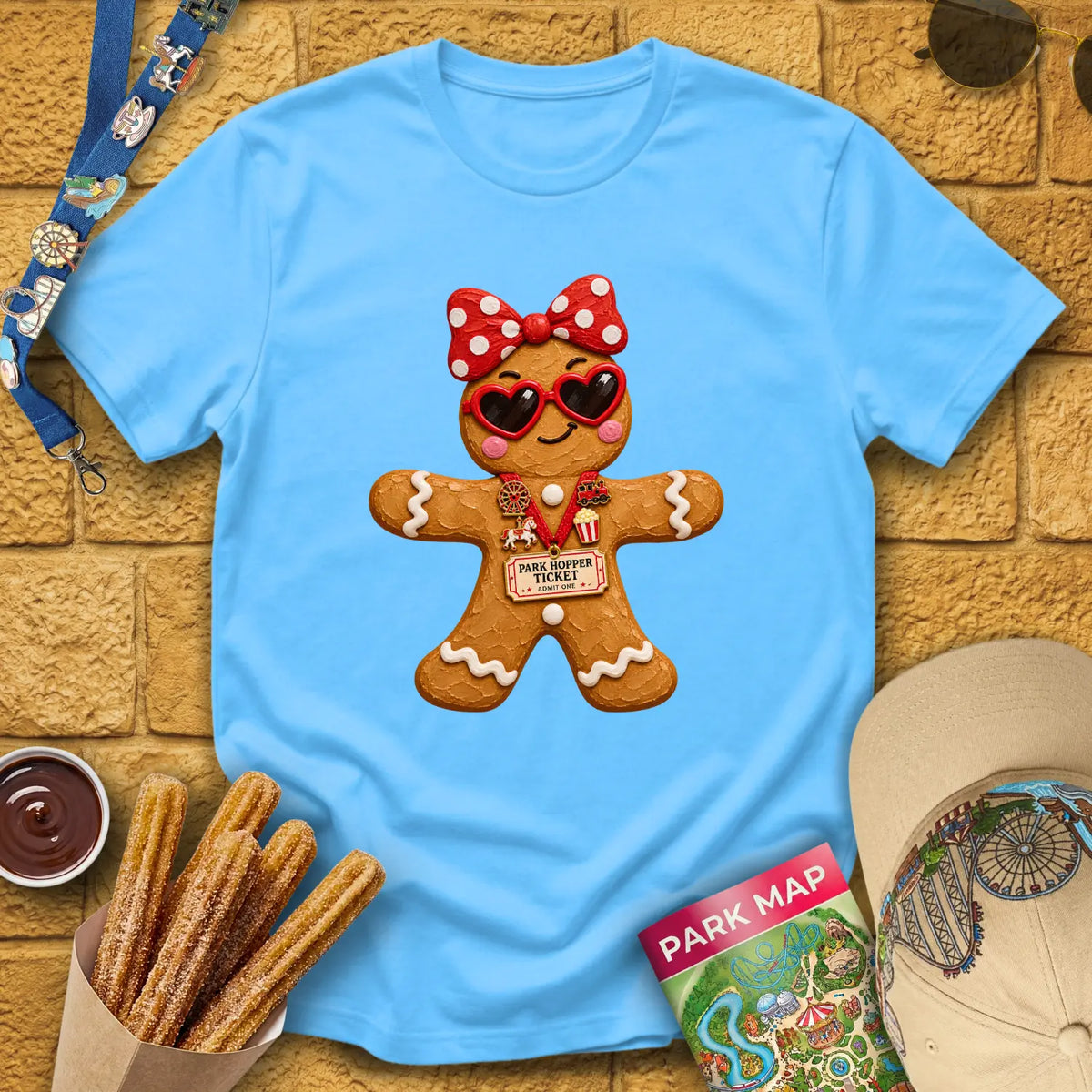Gingerbread Lady [Impasto] T-Shirt for Theme Park Fans (Sky)