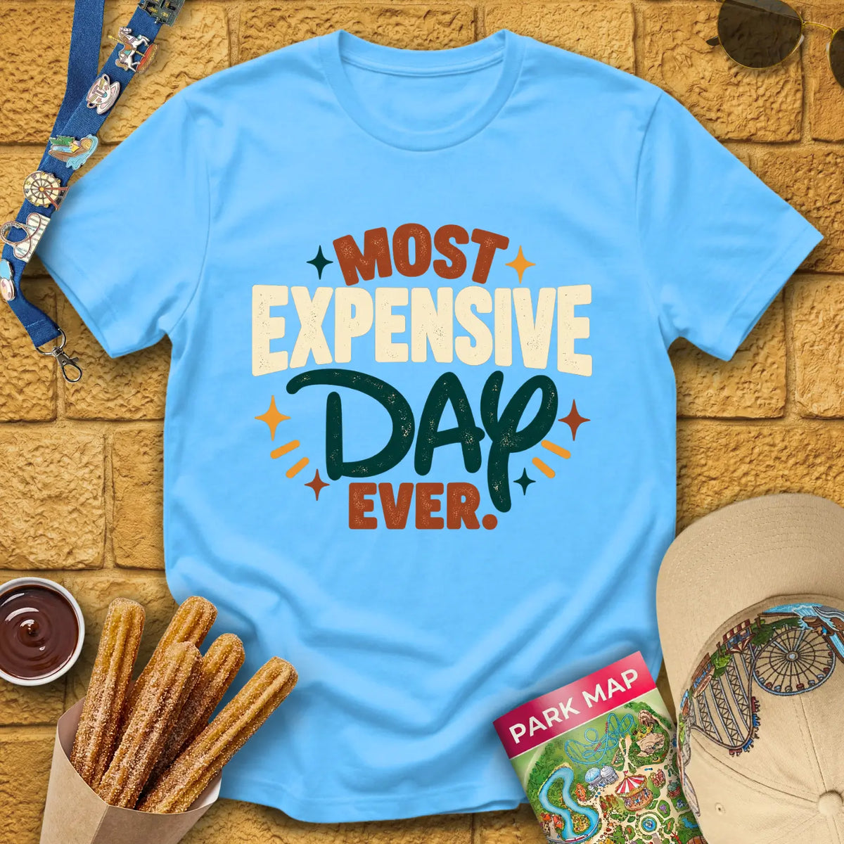 Most Expensive Day [Bold] T-Shirt for Theme Park Fans (Sky)