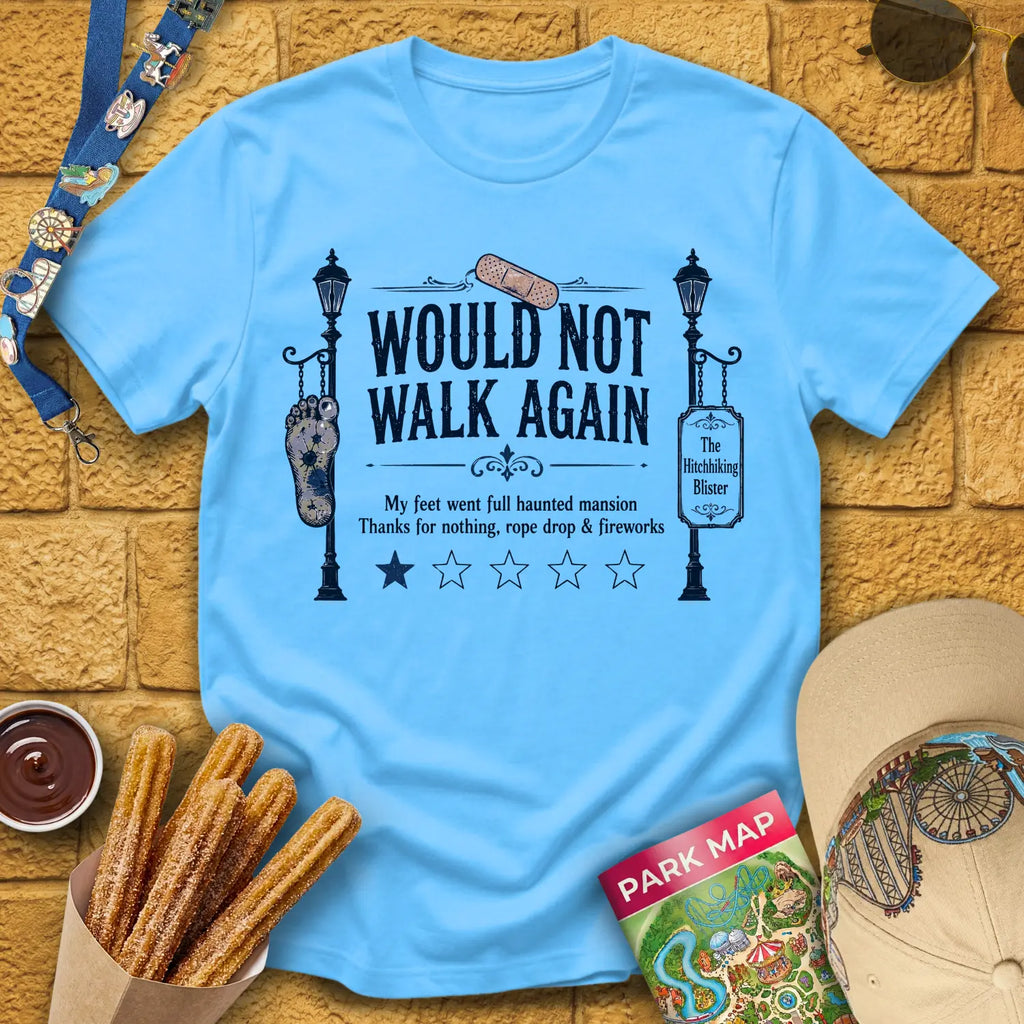 Not Walk Again [Haunted] T-Shirt for Theme Park Fans (Sky)