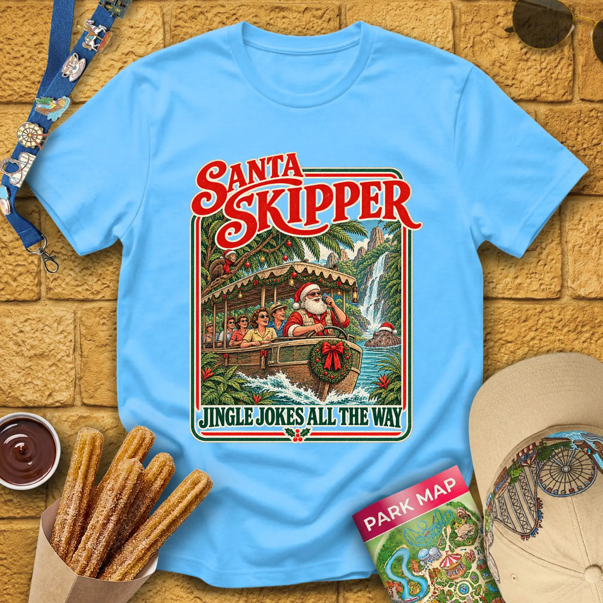 Santa Skipper [Poster] T-Shirt for Theme Park Fans (Sky)