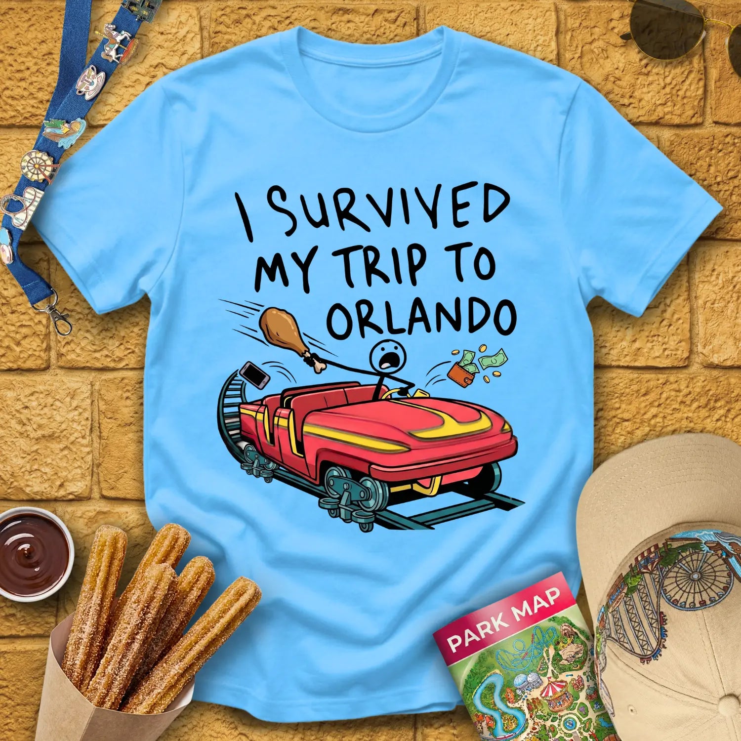 Survived Orlando Trip [VecComic] T-Shirt for Theme Park Fans (Sky)