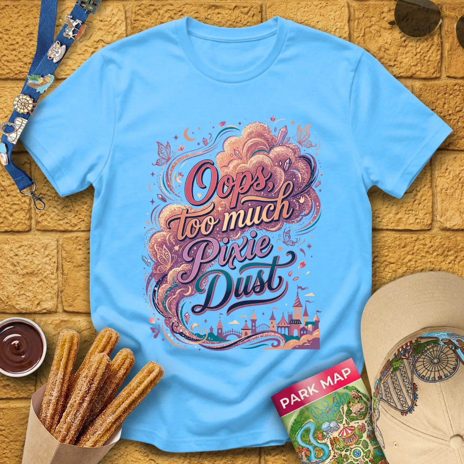 Too Much Pixie Dust [ArtsyDream] T-Shirt for Theme Park Fans (Sky)