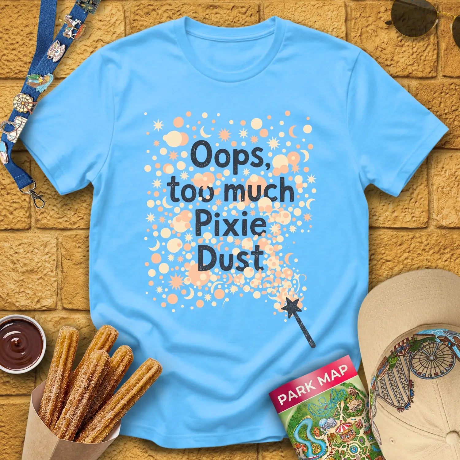 Too Much Pixie Dust [ArtsyHand] T-Shirt for Theme Park Fans (Sky)
