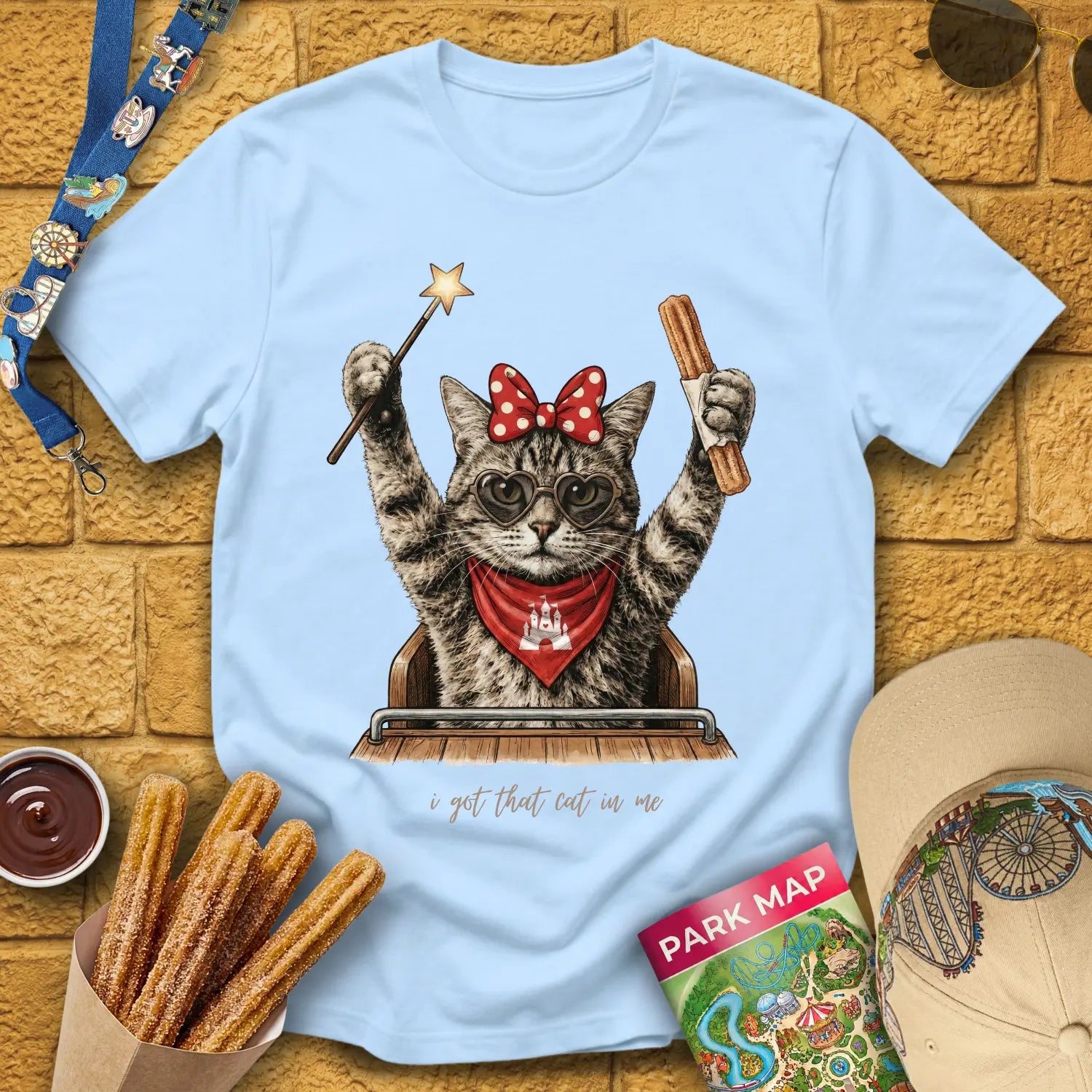 Cat In Me [Etched] T-Shirt for Theme Park Fans (Light Blue)