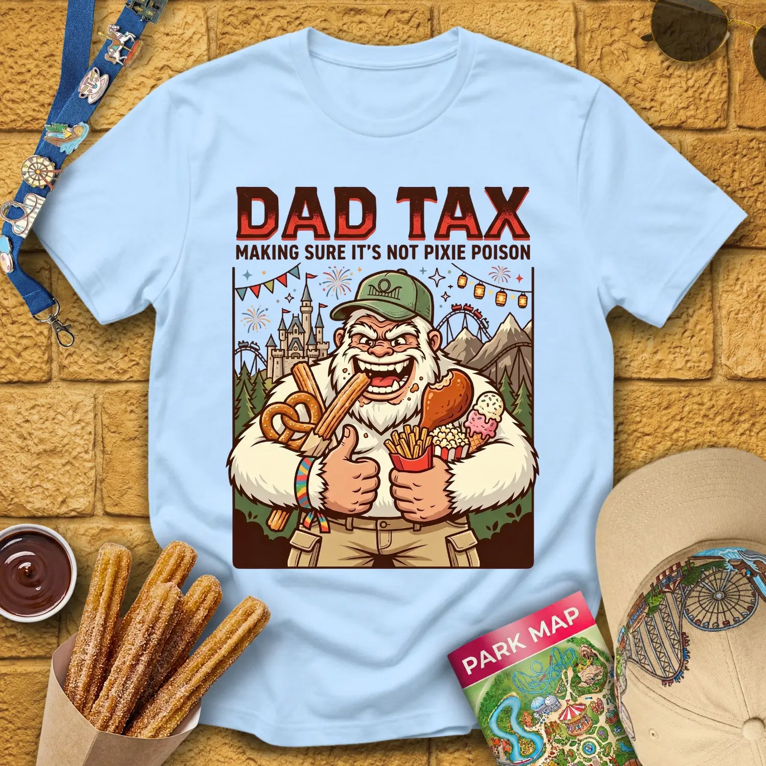 Dad Tax [Comic] T-Shirt for Theme Park Fans (Light Blue)