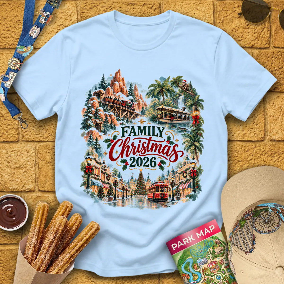 Family Christmas 2026 [Water] T-Shirt for Theme Park Fans (Light Blue)
