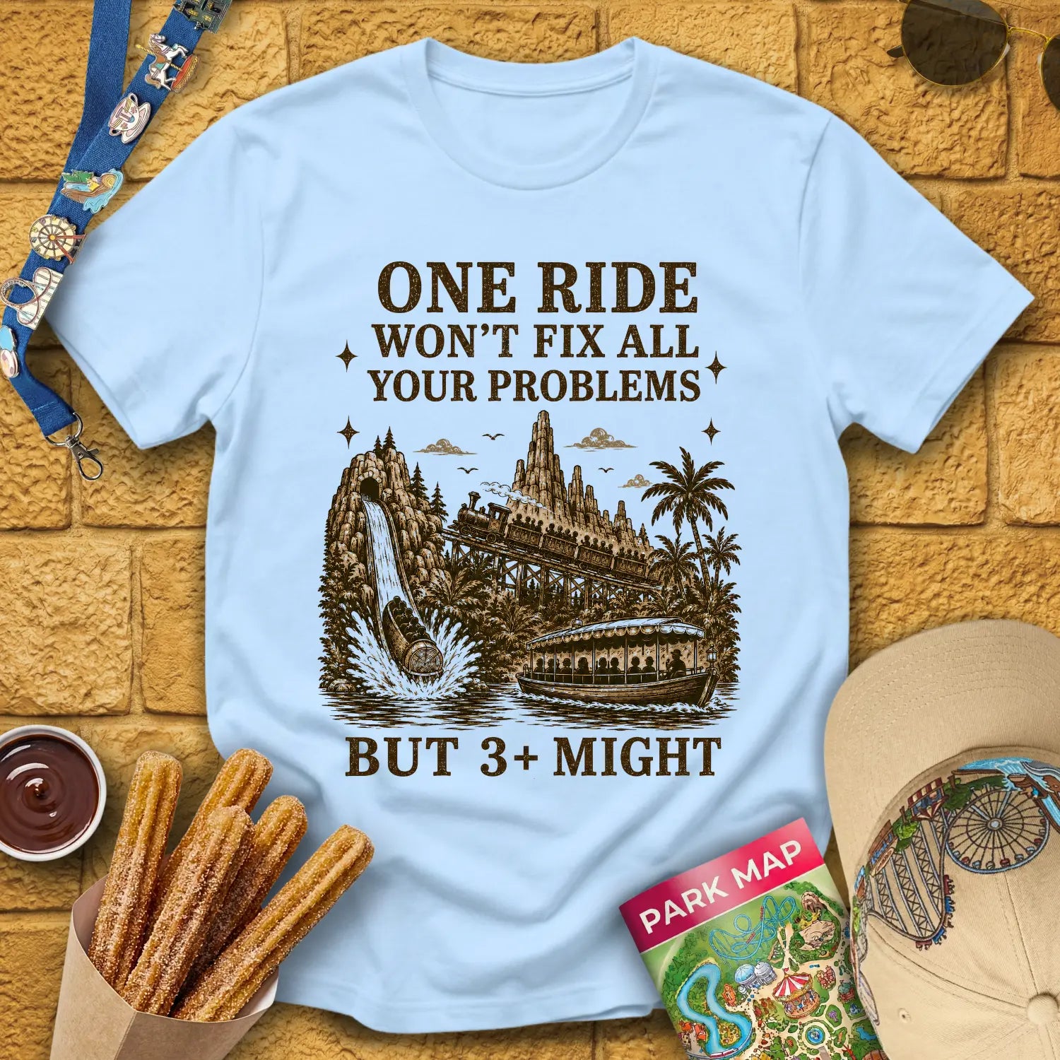 Fix Your Problems [MidCen] T-Shirt for Theme Park Fans (Light Blue)