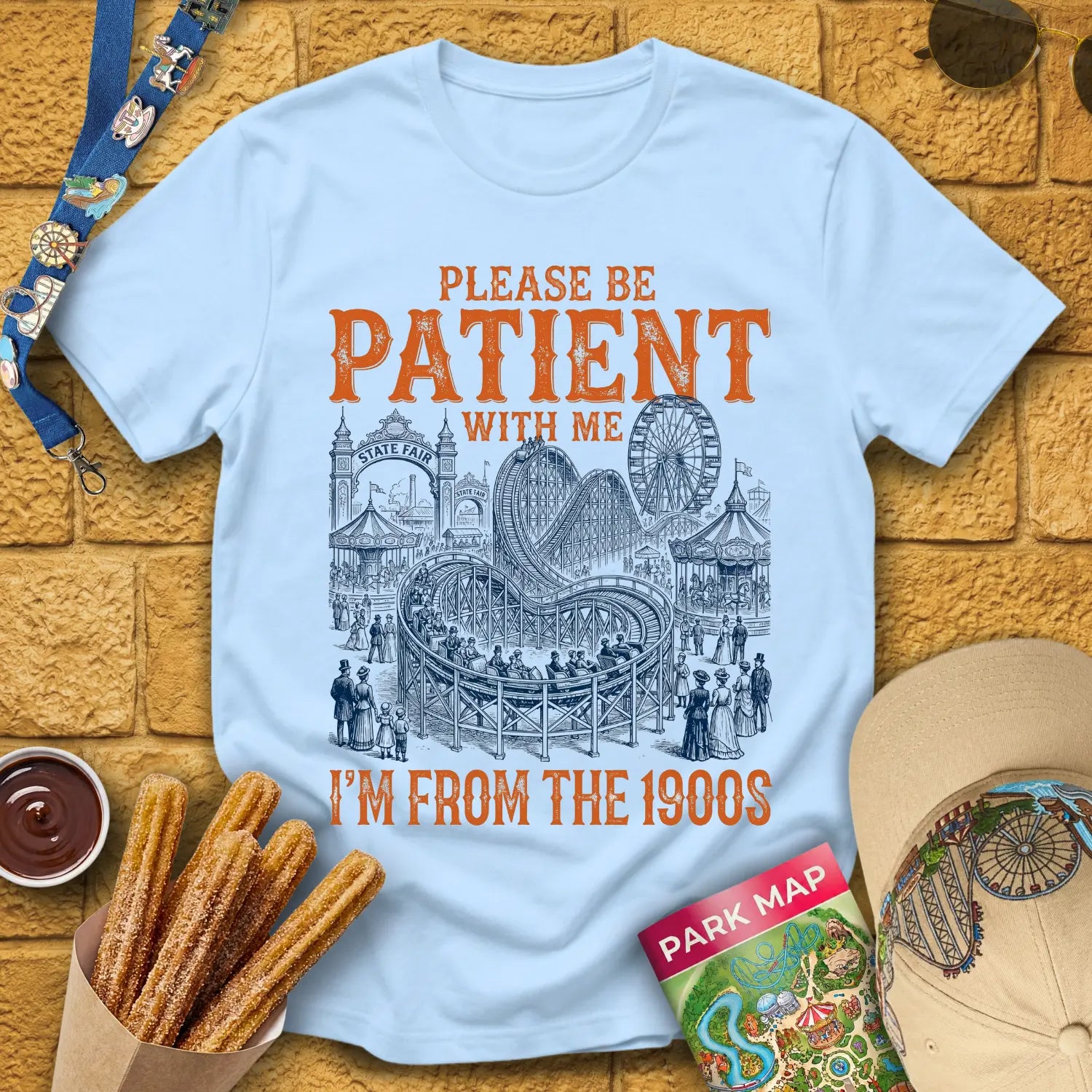 From The 1900s [RetroLine] T-Shirt for Theme Park Fans (Light Blue)