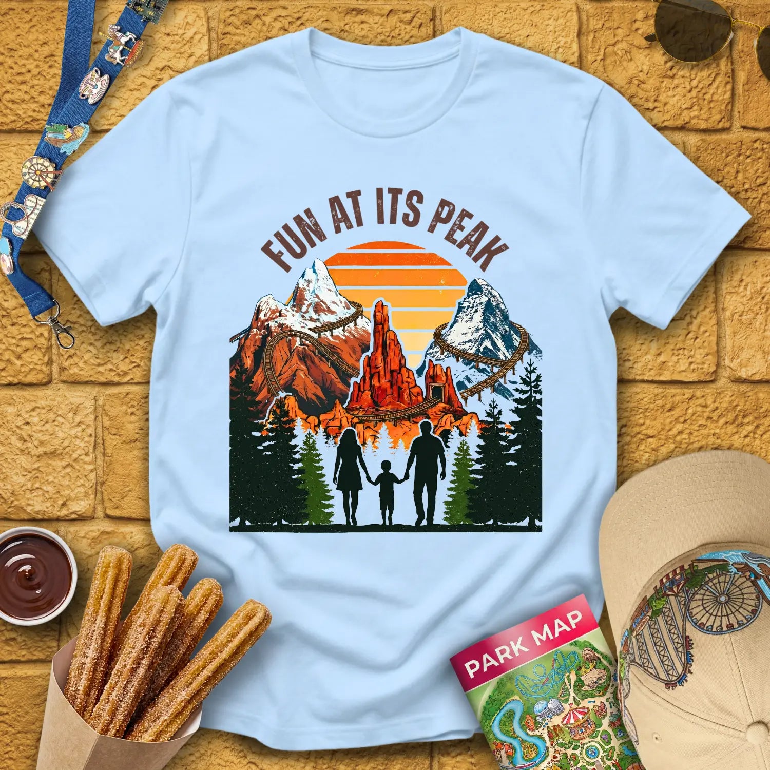 Fun At Its Peak [Retro] T-Shirt for Theme Park Fans (Light Blue)