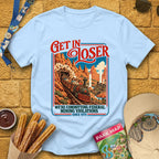 Get In Loser Mine Train [Poster] T-Shirt for Theme Park Fans (Light Blue)