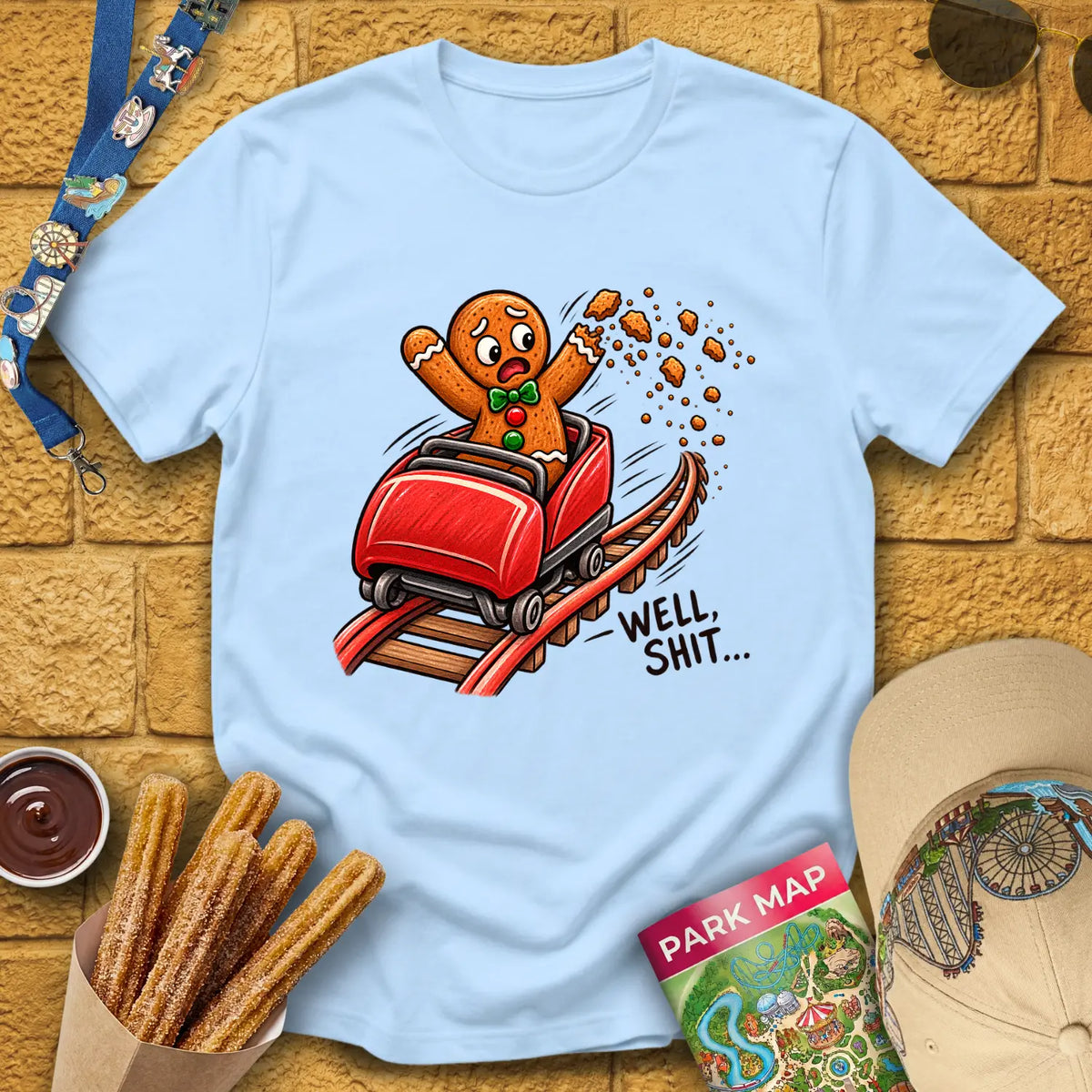 Gingerbread Man Fail [Crayon] T-Shirt for Theme Park Fans (Light Blue)