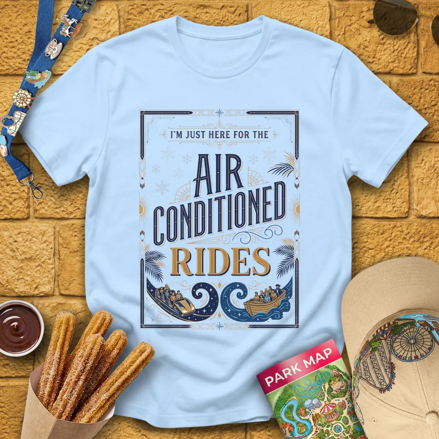 Here For AC Rides [30sPoster] T-Shirt for Theme Park Fans (Light Blue)
