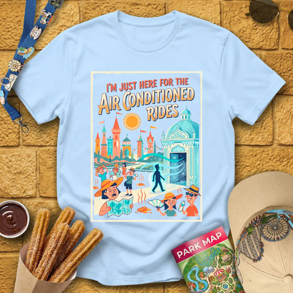 Here For AC Rides [RetroComic] T-Shirt for Theme Park Fans (Light Blue)