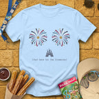 Here For Fireworks [Girly] T-Shirt for Theme Park Fans (Light Blue)