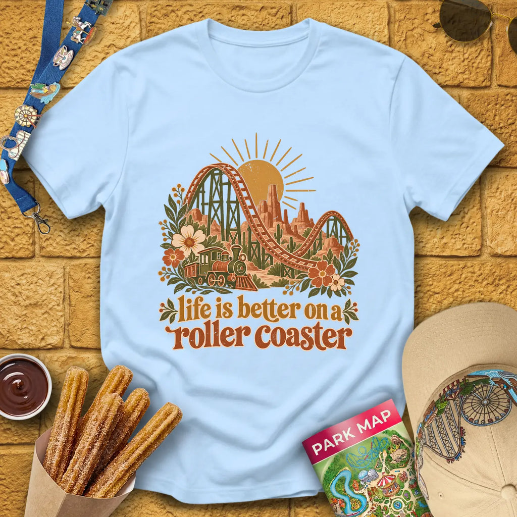 Life's Better On Coaster [Boho] T-Shirt for Theme Park Fans (Light Blue)