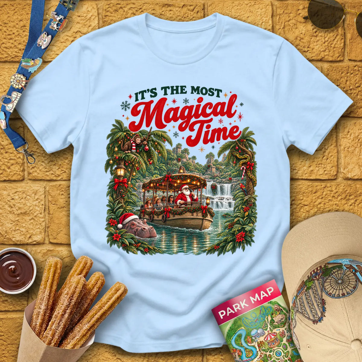 Magical Time Jungle [Retro] T-Shirt for Theme Park Fans (Light Blue)