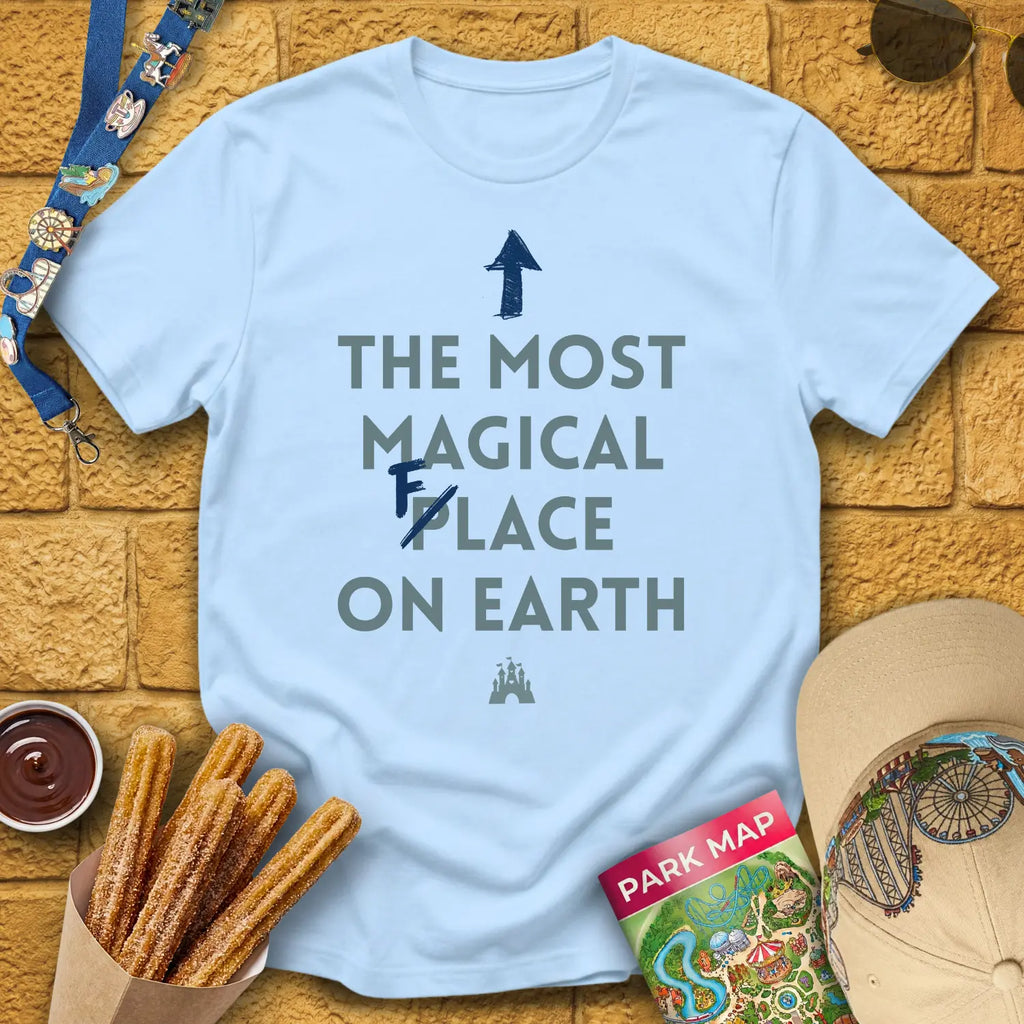 Most Magical Face [Sleek] T-Shirt for Theme Park Fans (Light Blue)