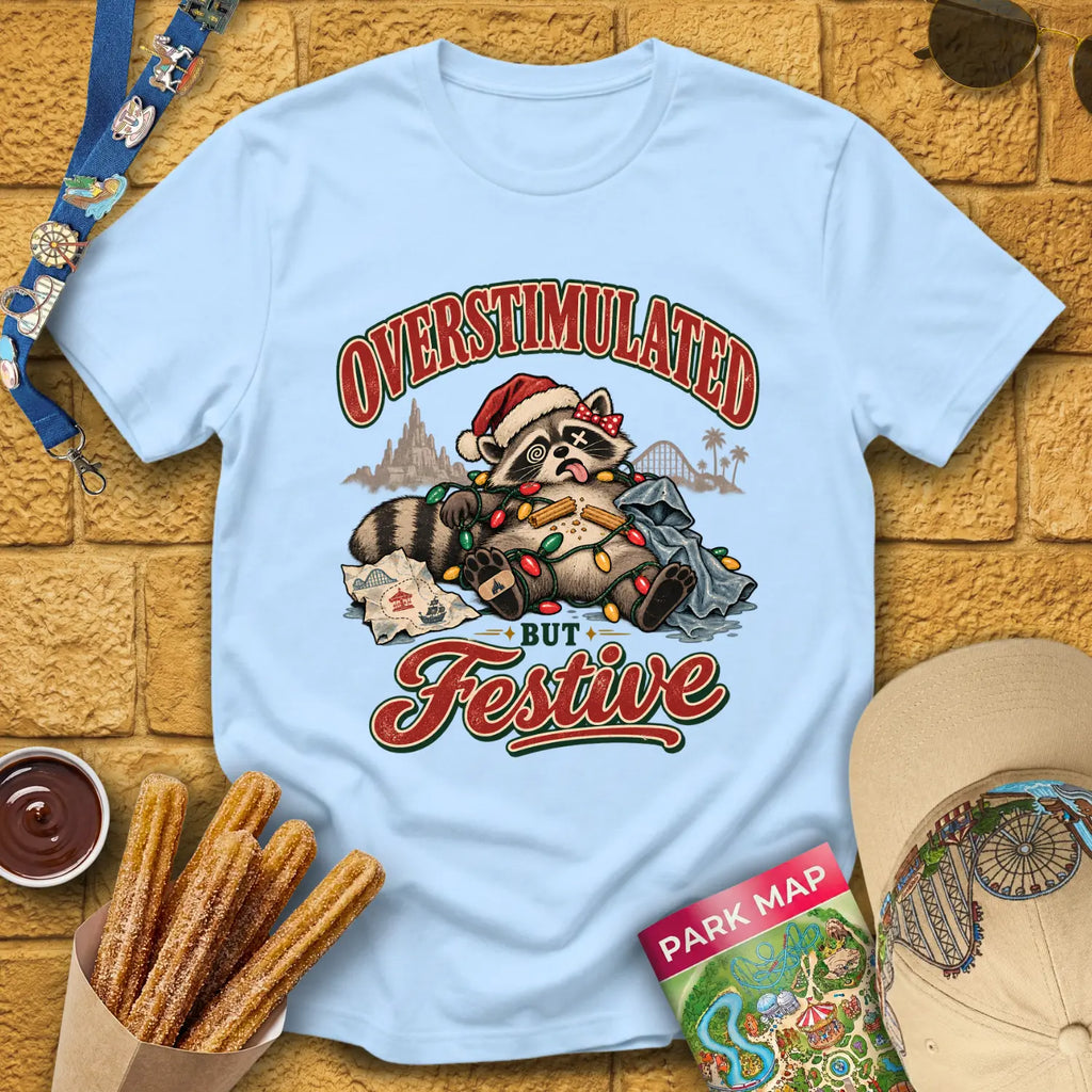 Overstimulated By Xmas [50s] T-Shirt for Theme Park Fans (Light Blue)