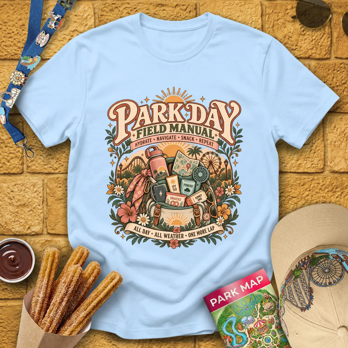 Park Day Field Manual [Boho] T-Shirt for Theme Park Fans (Light Blue)